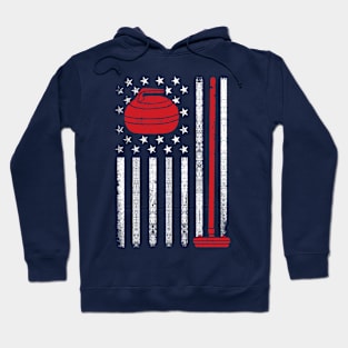 USA curler Broom Winter ice Sports 4th of july American Flag Curling Hoodie